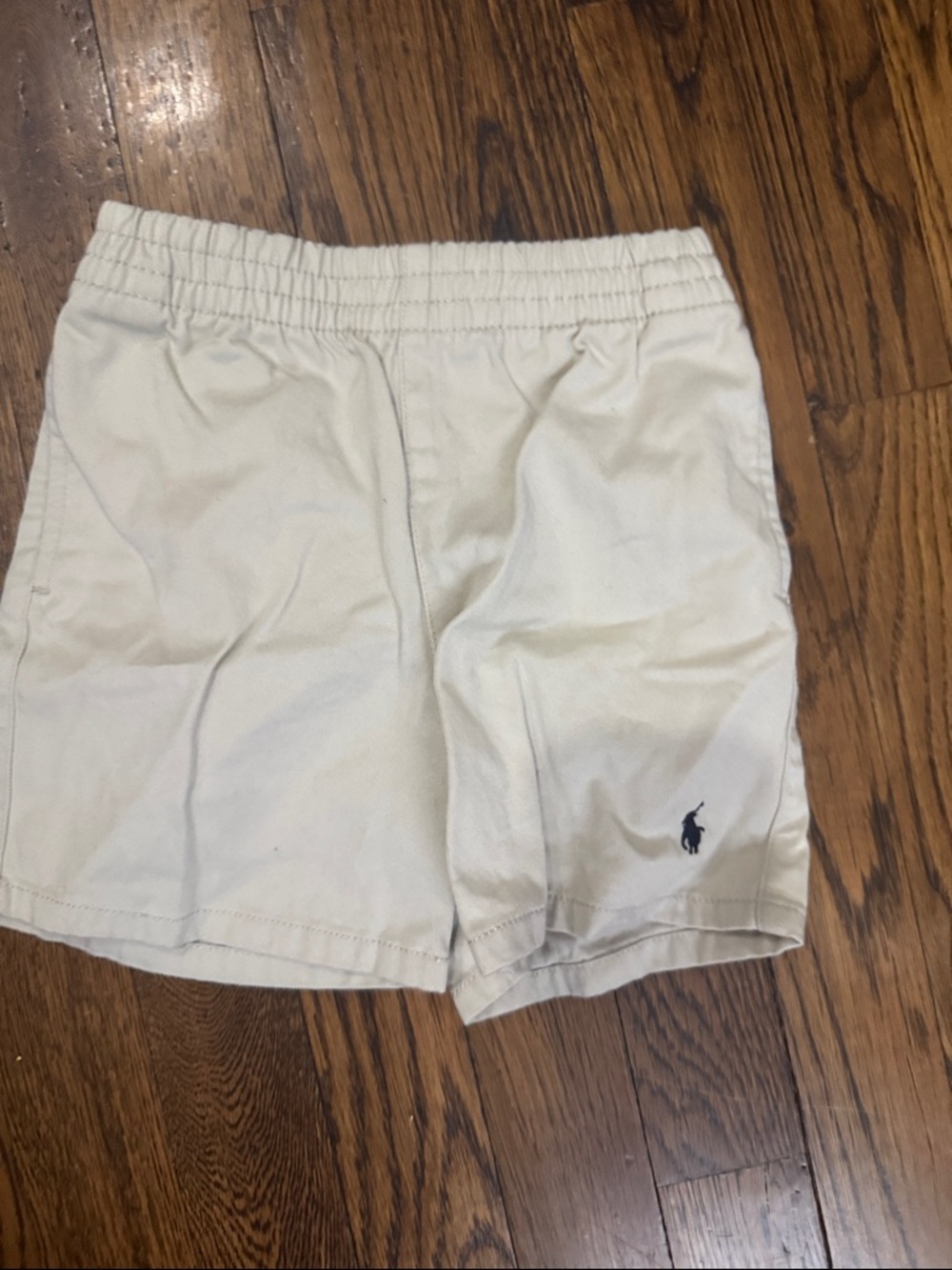 Ralph Lauren Cream Kids Shorts with Navy Pony Embroidery